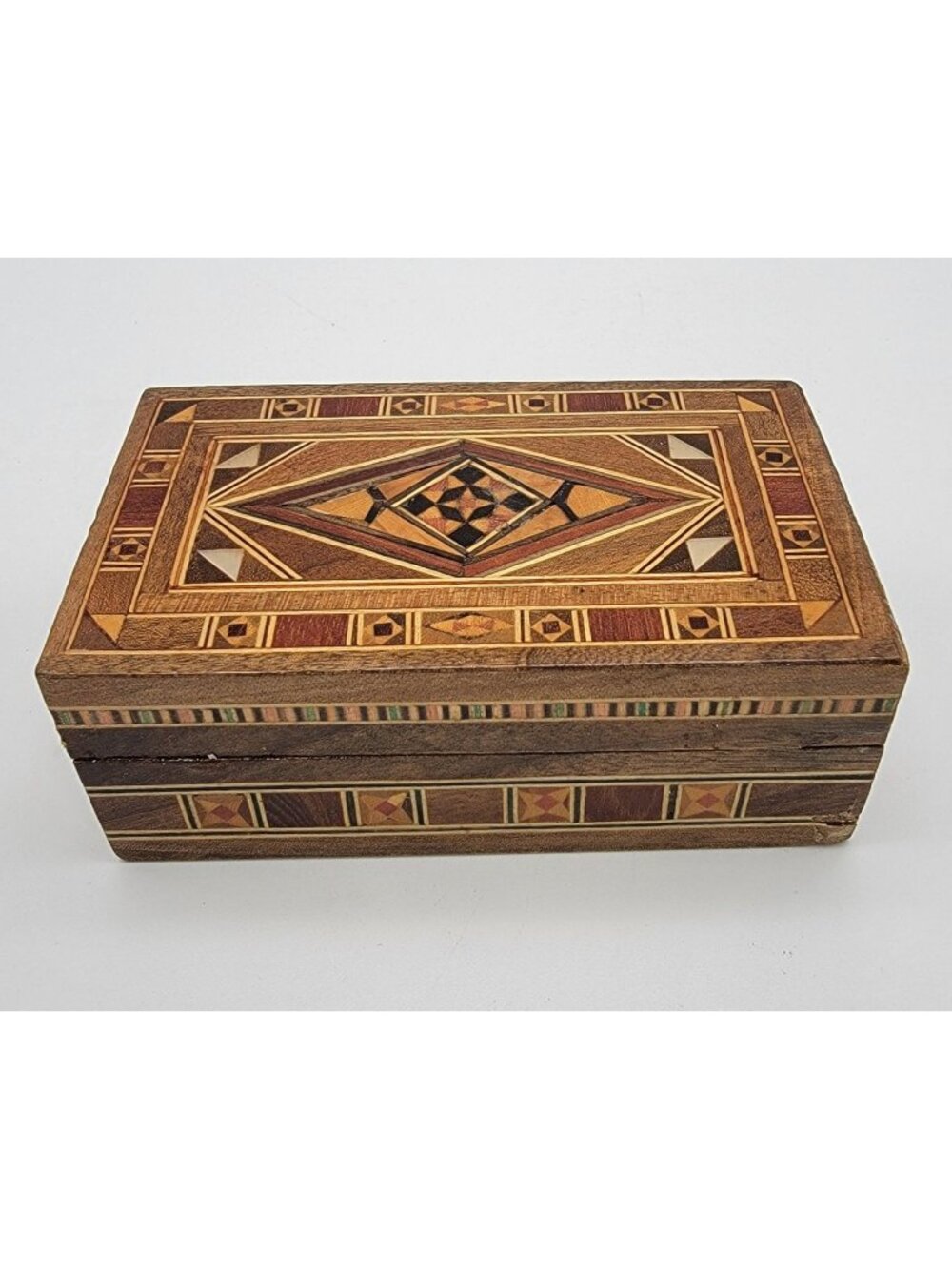 Vintage Mosaic Inlay Marquetry Wood Box Middle Eastern